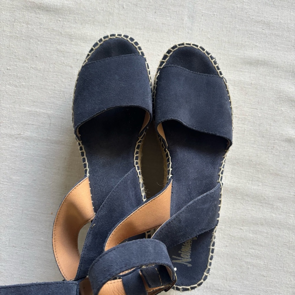 Neiman Marcus Blue Suede Espadrille Wedge Sandals Women’s 40 - Picture 5 of 11